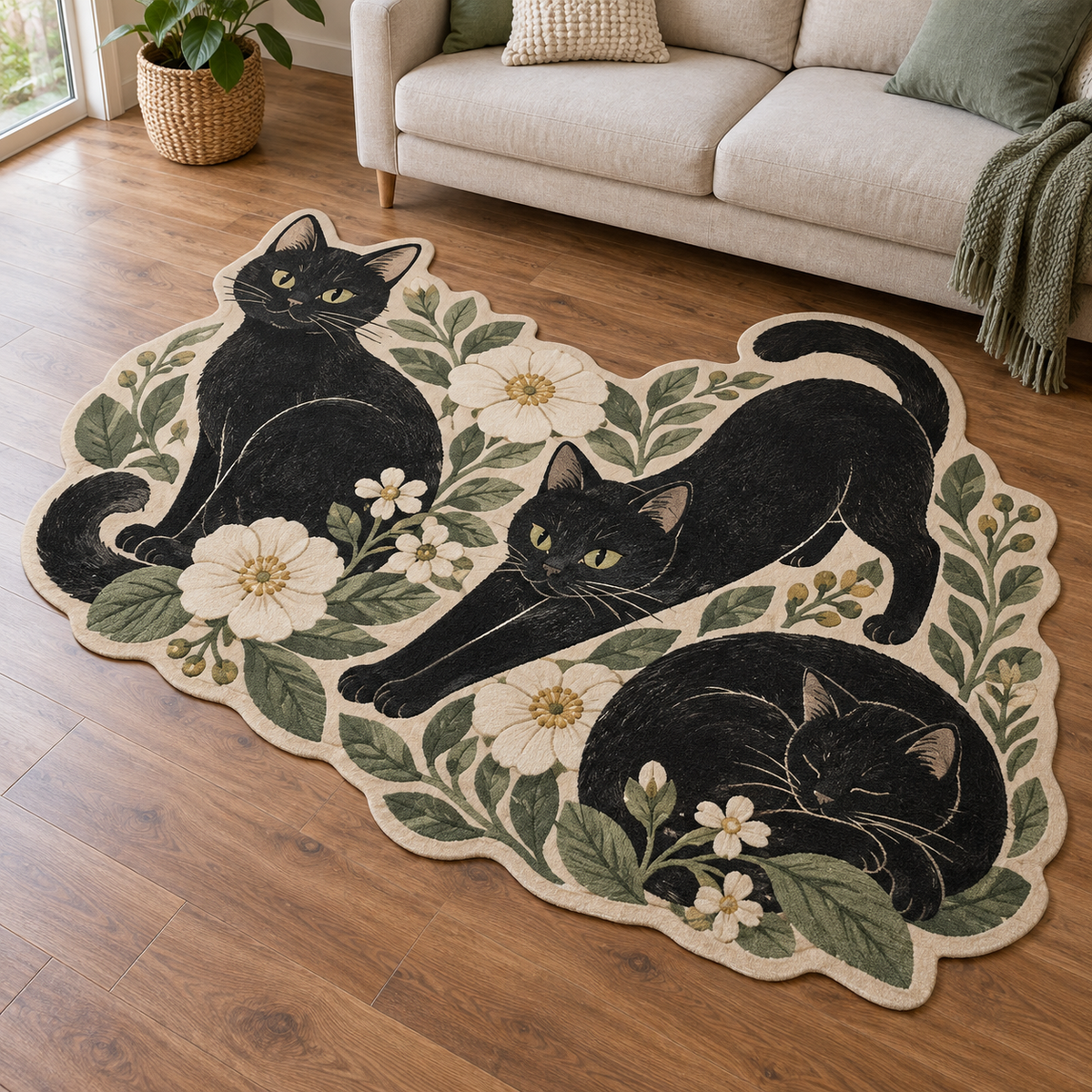 Whimsical Cat Patchwork TD131026479 Custom Shape Area Rug