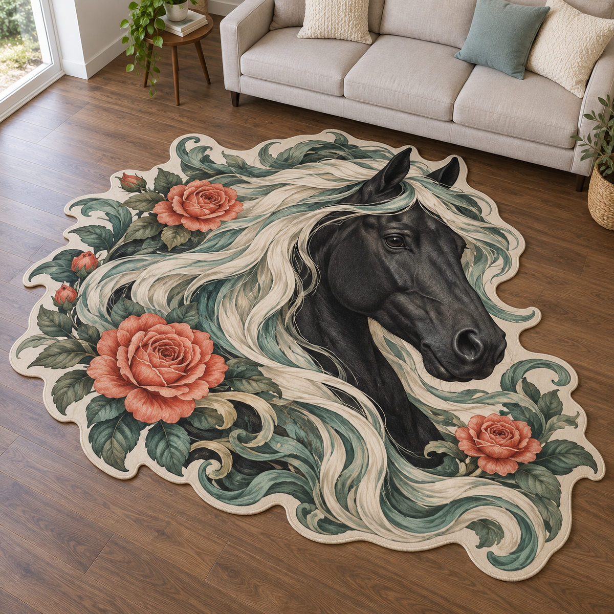 Black Horse Dawn TD131026482 Custom Shape Area Rug