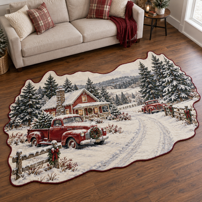 Red Truck Snow Lane TD131026483 Custom Shape Area Rug