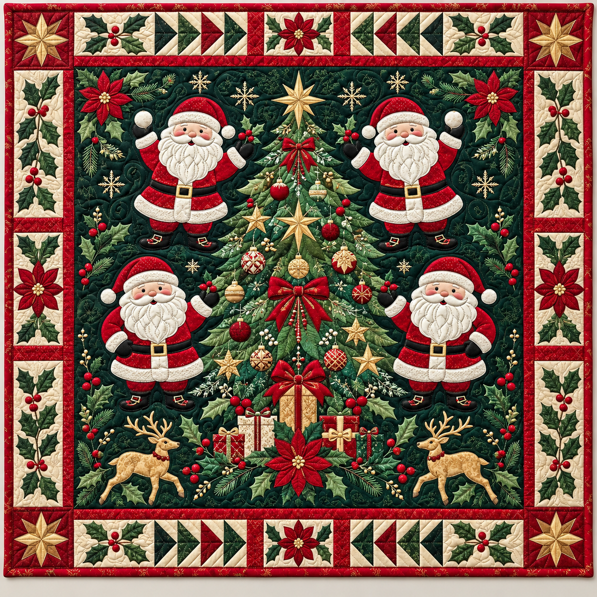 Santa Holiday Tree TD141026984 Quilt Blanket