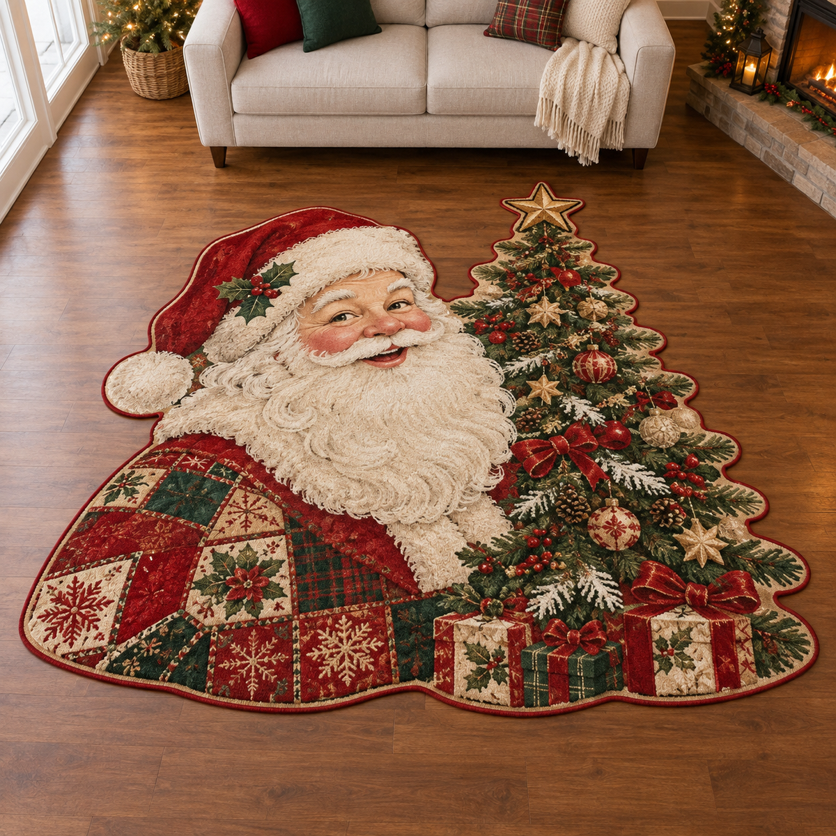 Santa Tree Greeting TD131026484 Custom Shape Area Rug