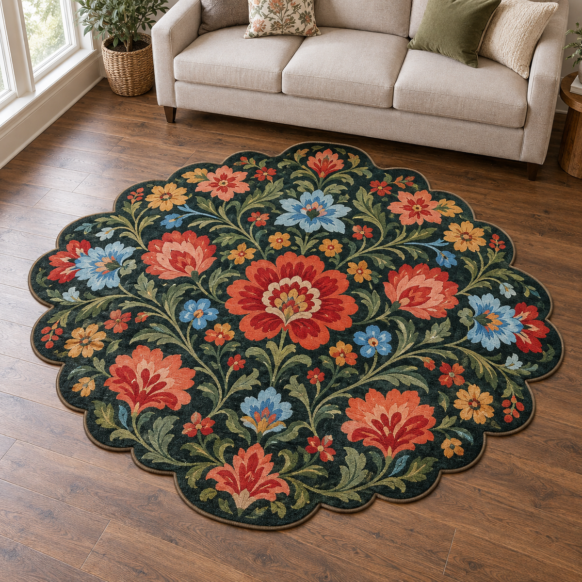 Folk Flower Rhapsody TD131026486 Custom Shape Area Rug