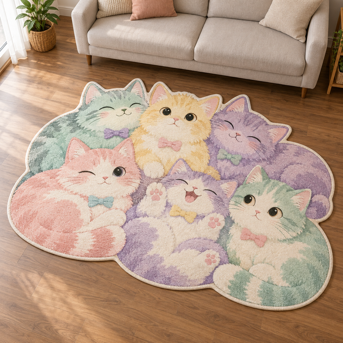 Silly Cat Portraits TD131026489 Custom Shape Area Rug