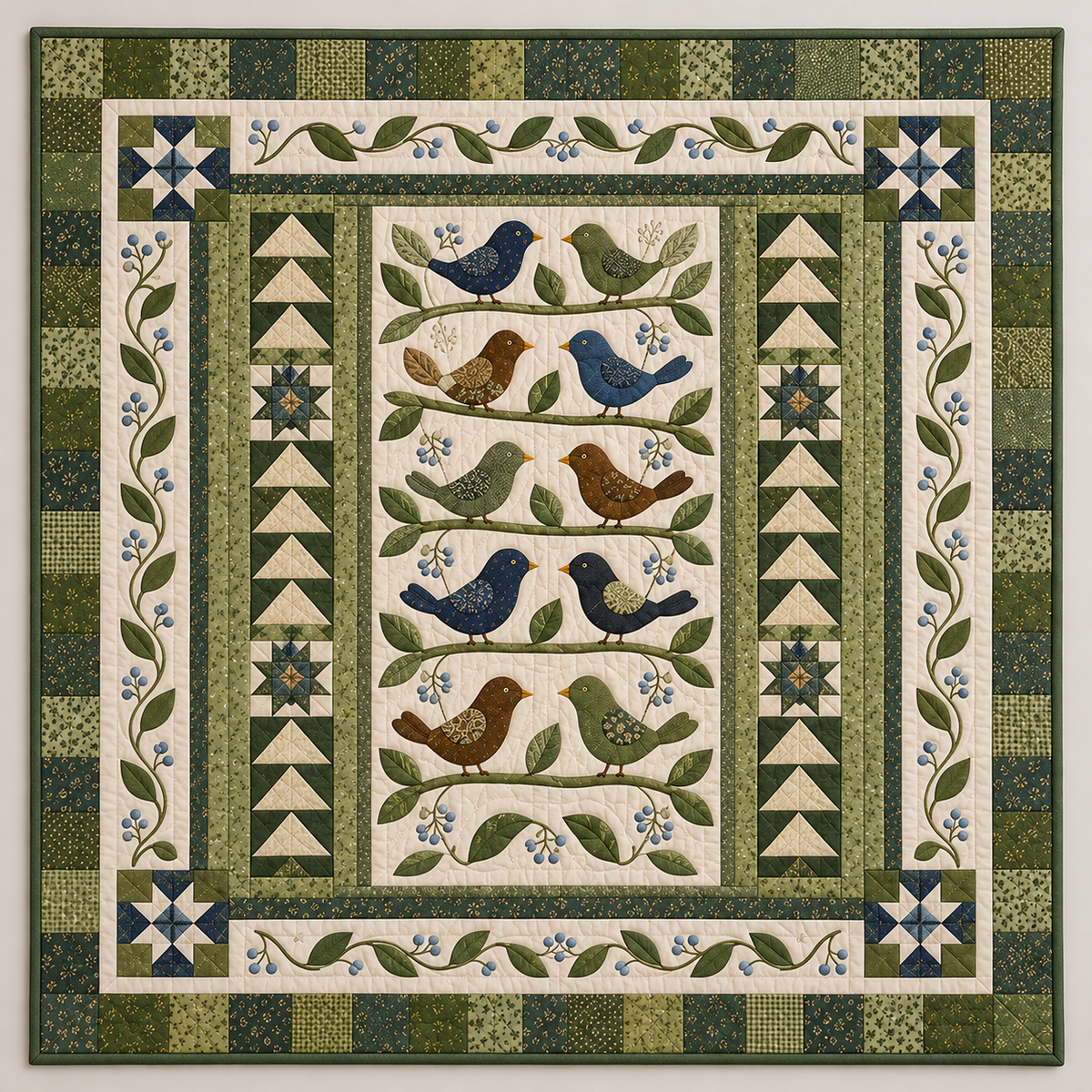 Quiet Songbirds In Green Borders TD141026489 Quilt Blanket