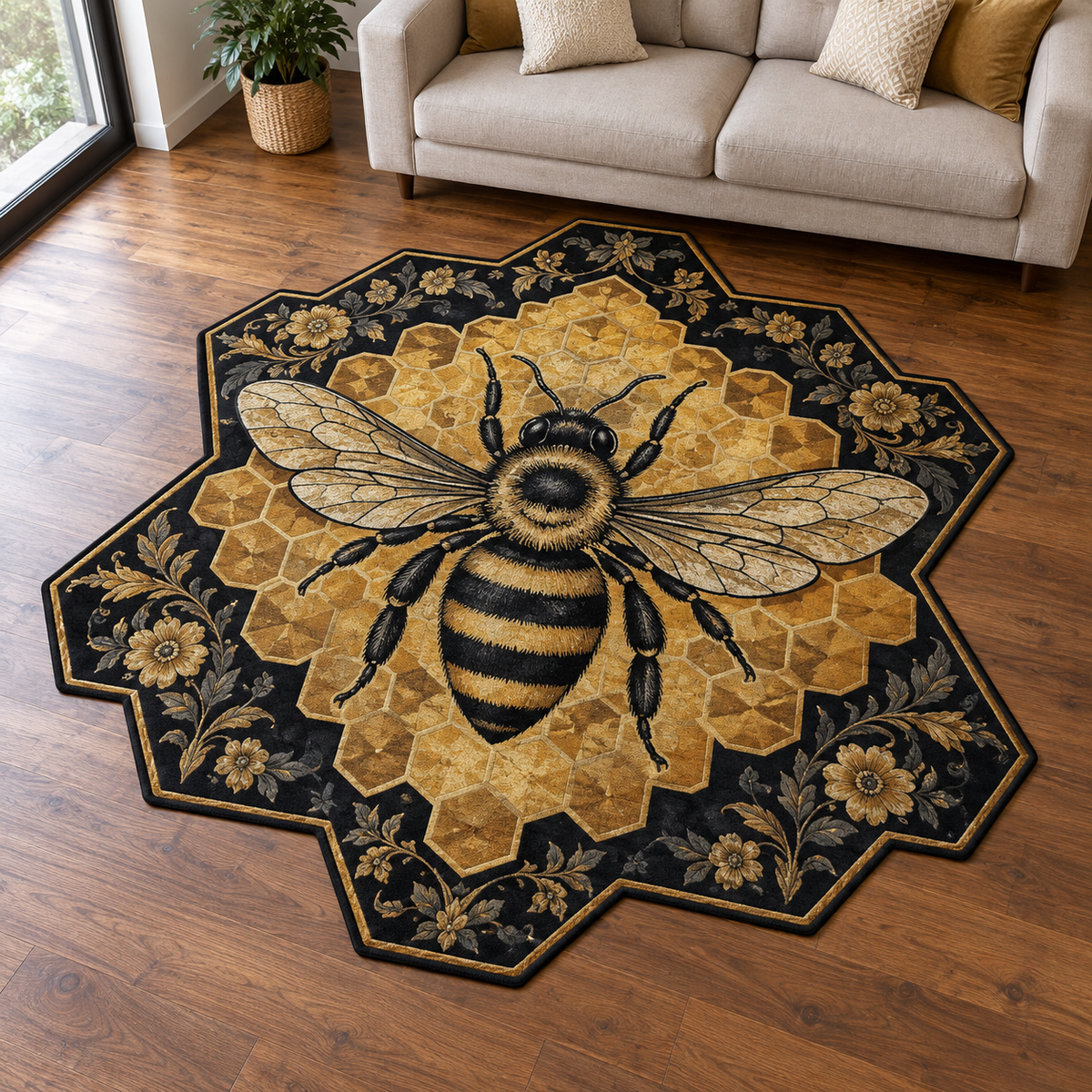 Honeycomb Bee Emblem TD131026493 Custom Shape Area Rug