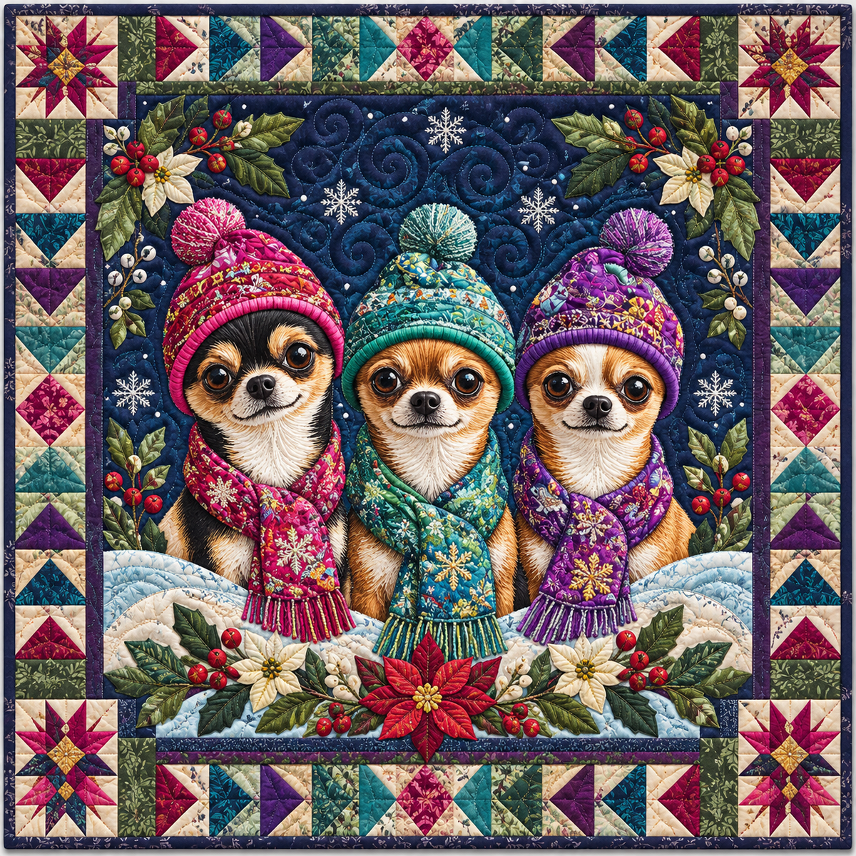 Chihuahua Knit Trio TD141026995 Quilt Blanket