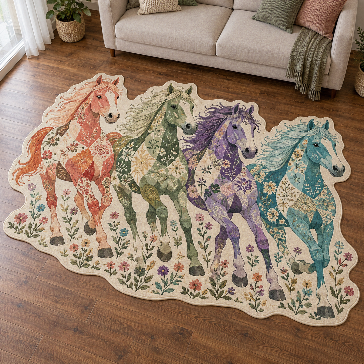 Rainbow Pony Meadow TD131026495 Custom Shape Area Rug
