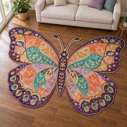 Rainbow Butterfly Jewel TD131026497 Custom Shape Area Rug