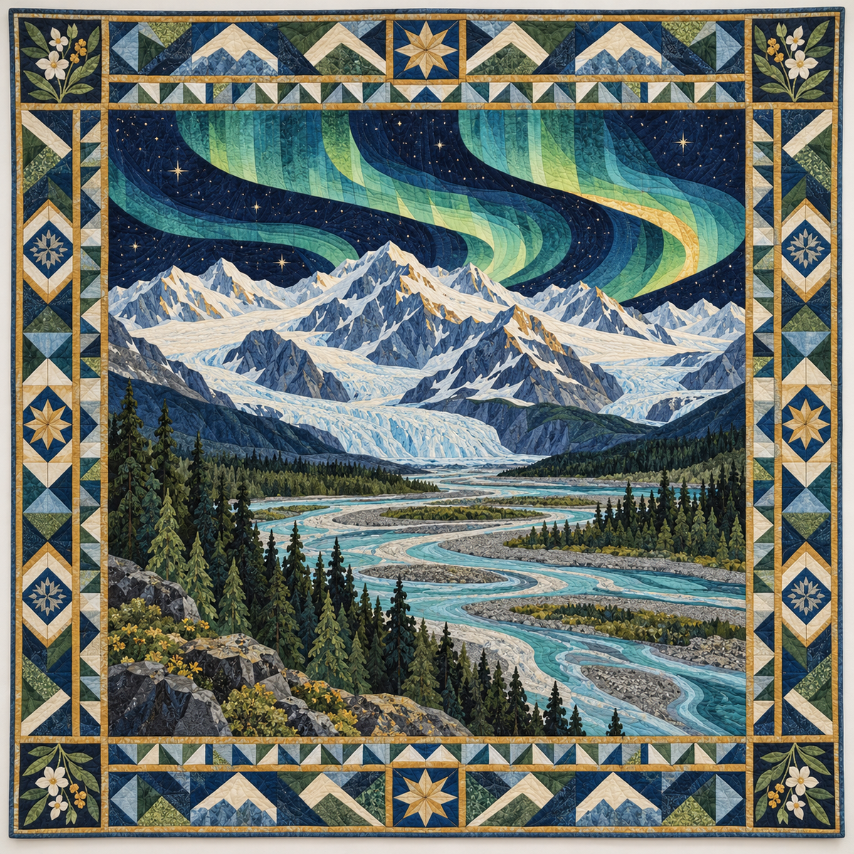 Alaska Glacier River Aurora TD1410261001 Quilt Blanket