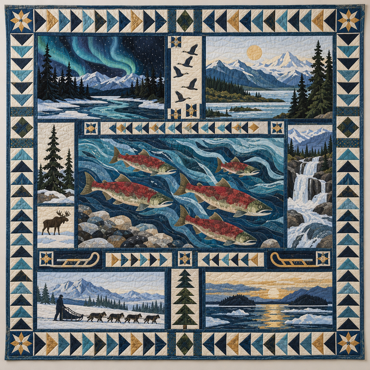 Alaska Salmon Seasons TD1410261003 Quilt Blanket