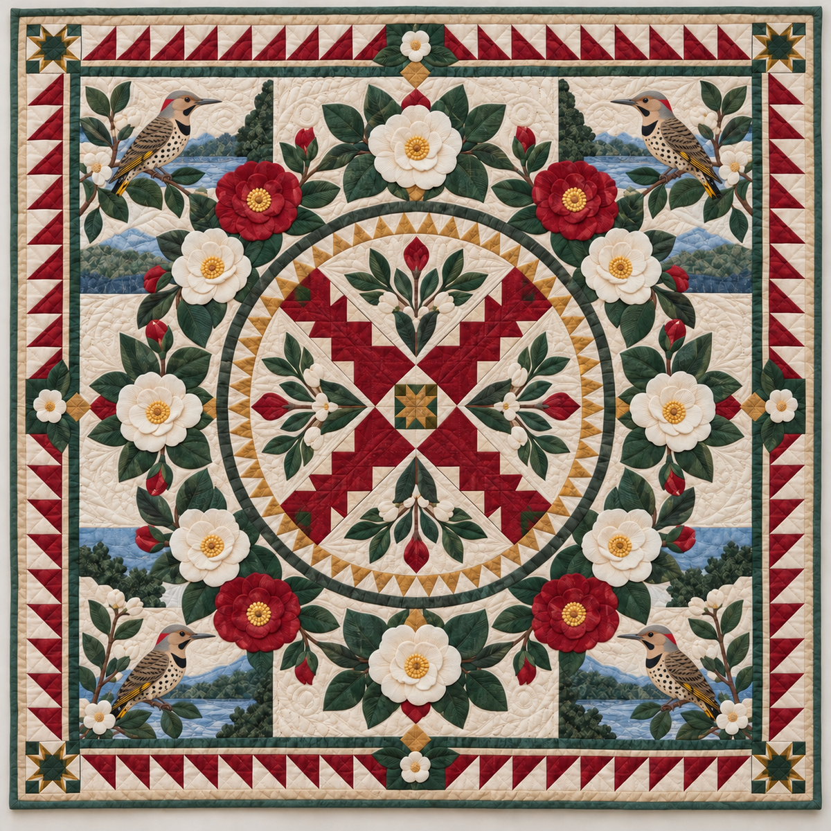 Alabama Camellia Compass TD1410261005 Quilt Blanket
