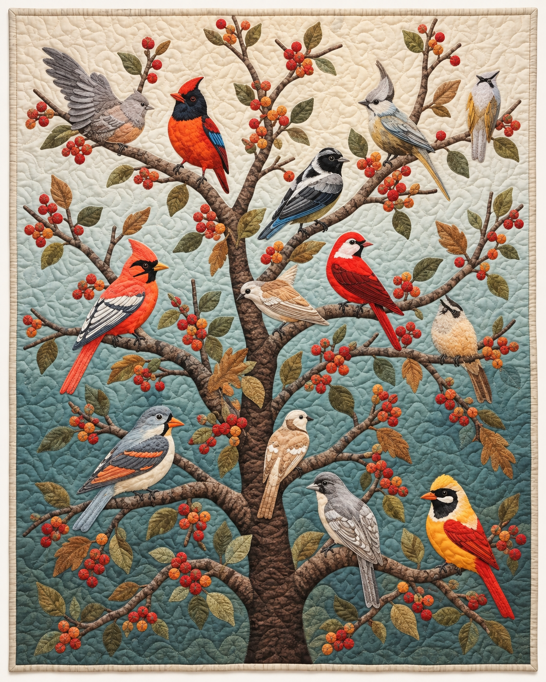 Birds On Berry Branches TD101026085 Quilt Blanket