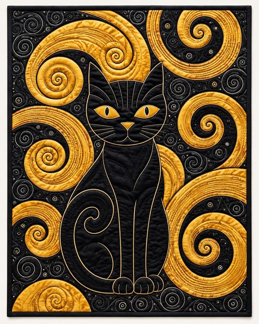 Black Cat And Golden Spirals TD101026088 Quilt Blanket
