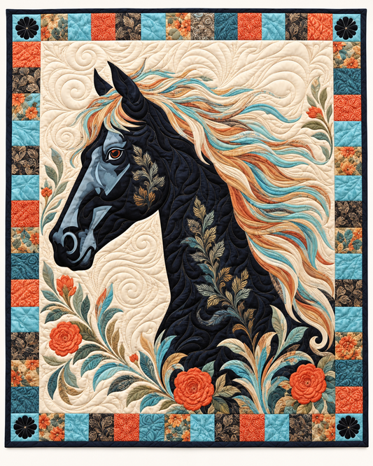 Black Horse with Flowing Mane TD101026092 Quilt Blanket