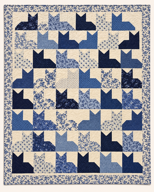 Blue Cat Silhouette Patchwork TD101026095 Quilt Blanket
