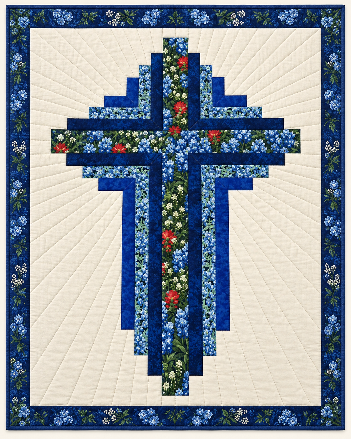 Blue Floral Cross TD101026096 Quilt Blanket