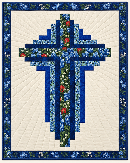 Blue Floral Cross TD101026096 Quilt Blanket