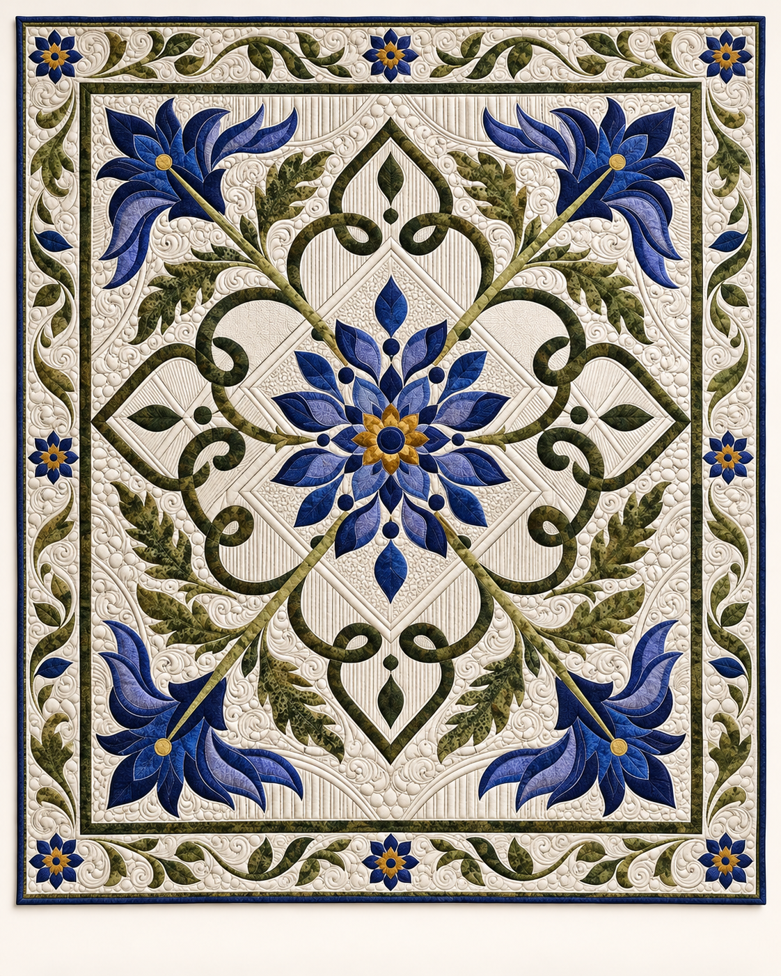 Blue Flower Medallion TD101026097 Quilt Blanket