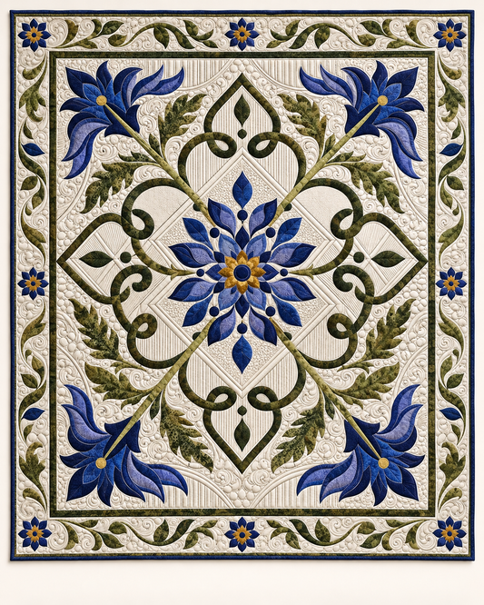 Blue Flower Medallion TD101026097 Quilt Blanket