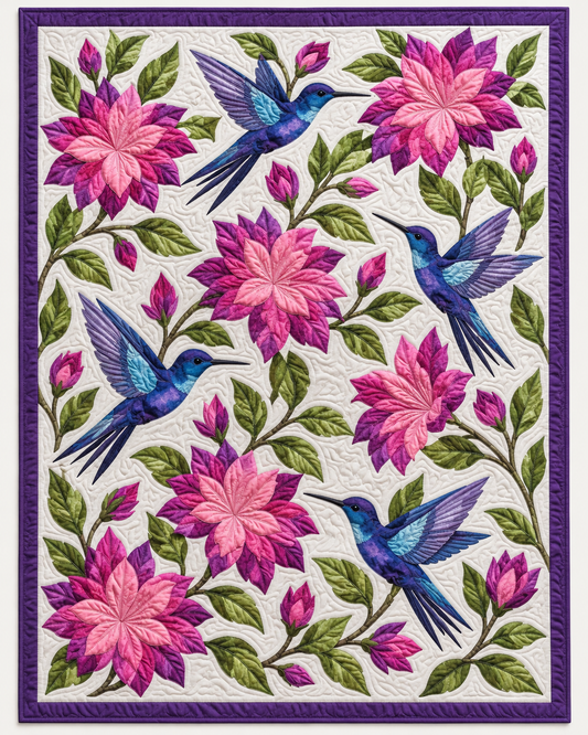 Blue Hummingbirds And Pink Blooms TD101026099 Quilt Blanket