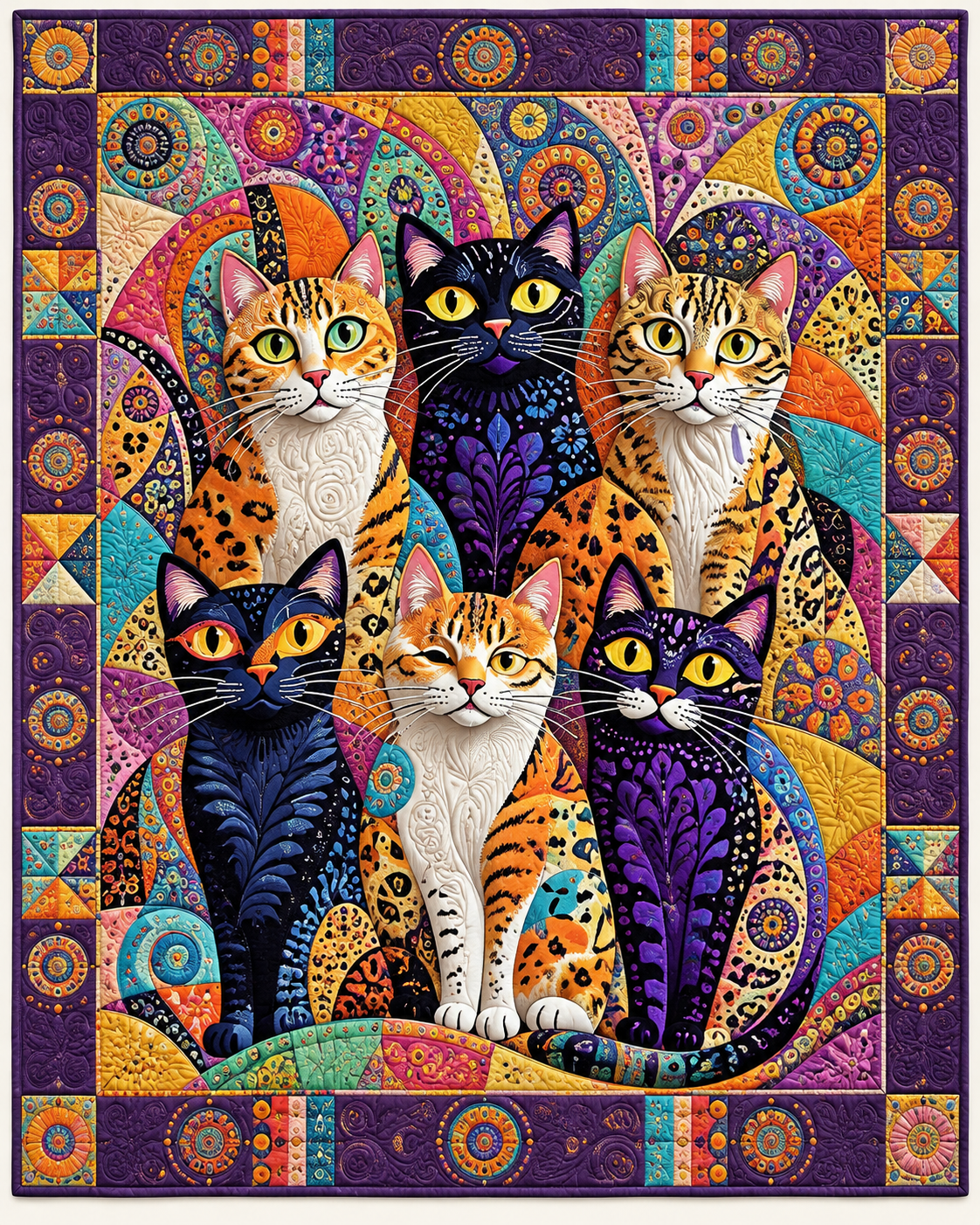 Bohemian Jewel Cats TD101026104 Quilt Blanket