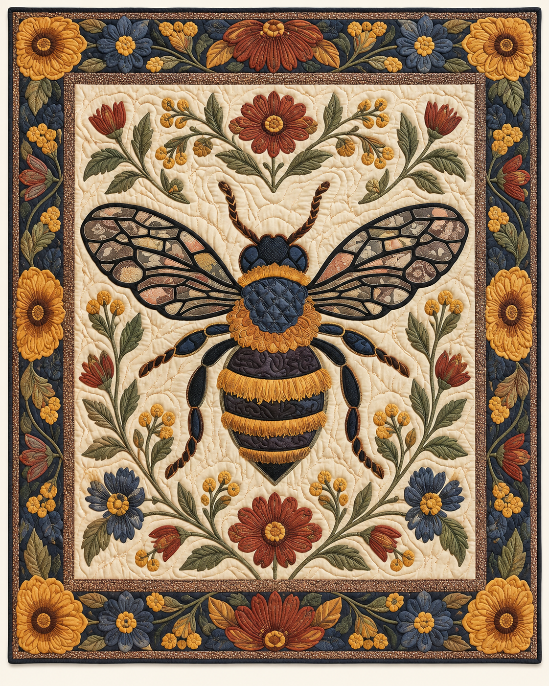 Botanical Bee On Cream TD101026106 Quilt Blanket
