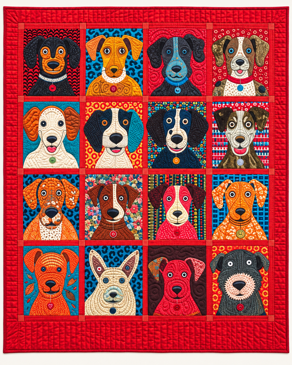 Bright Dog Portrait Grid TD101026107 Quilt Blanket