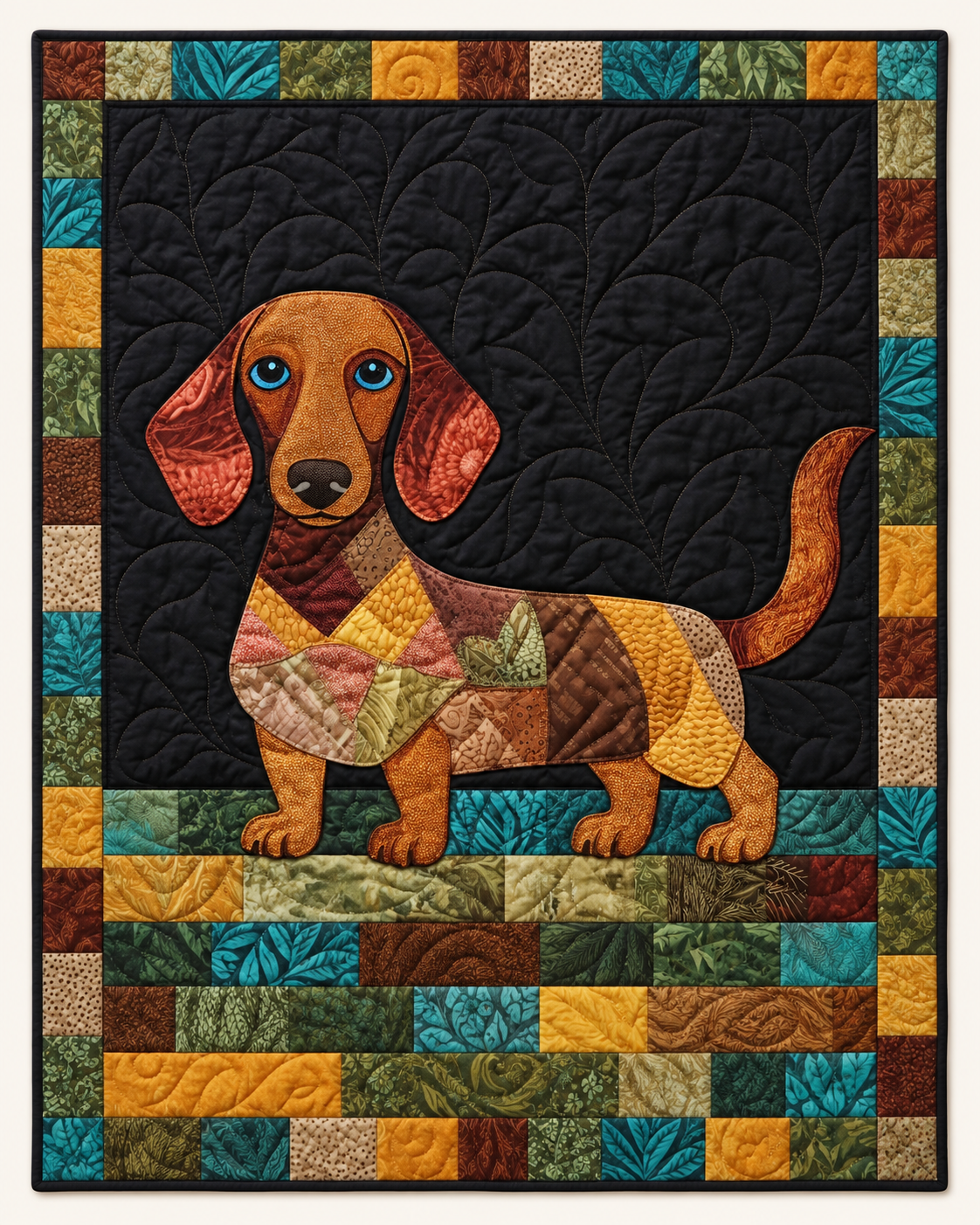 Brown Dachshund On Black TD101026111 Quilt Blanket