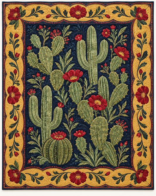 Cactus Garden In Navy And Gold TD101026117 Quilt Blanket
