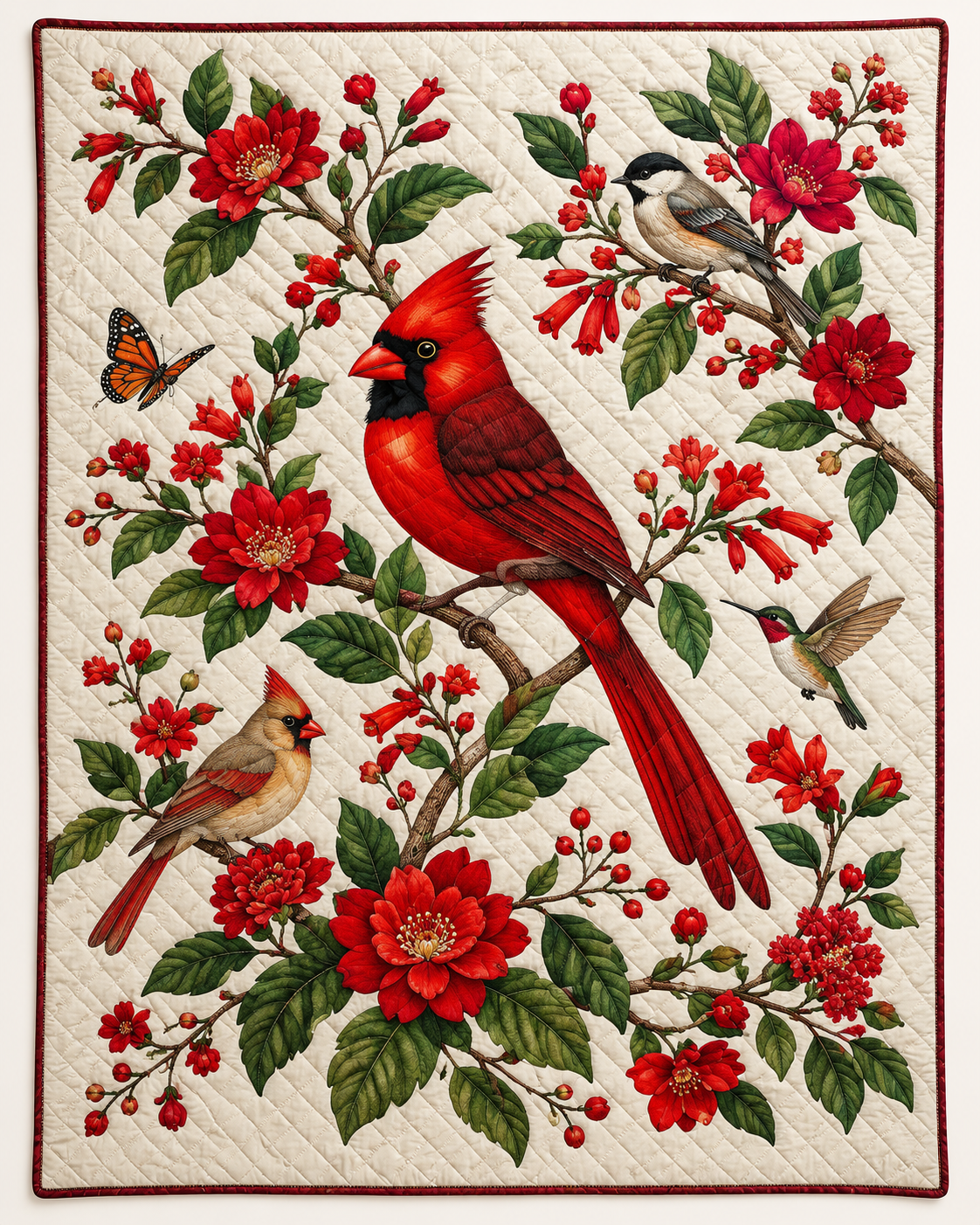 Cardinal Blossom Branch TD101026125 Quilt Blanket