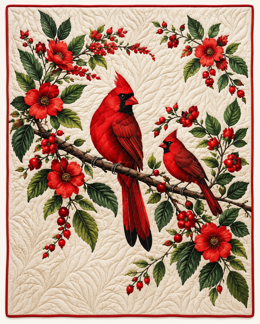 Cardinal Pair And Red Blossoms TD101026129 Quilt Blanket