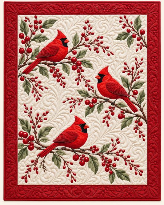 Cardinal And Berry Branches TD101026120 Quilt Blanket