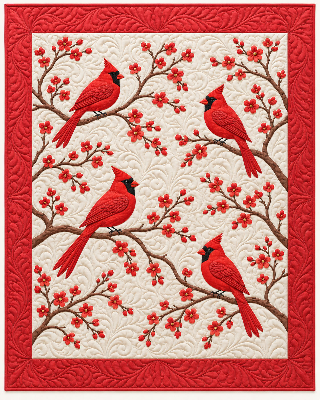 Cardinal And Red Blossoms TD101026122 Quilt Blanket
