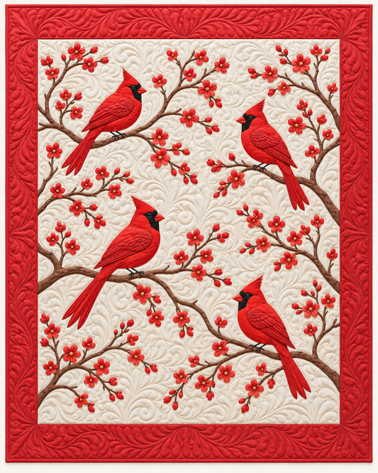 Cardinal And Red Blossoms TD101026122 Quilt Blanket