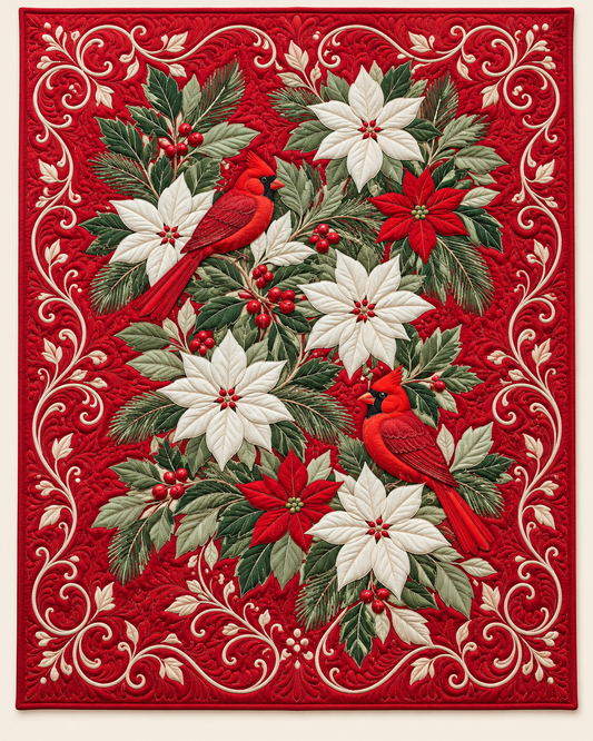 Cardinal And White Flowers TD101026123 Quilt Blanket