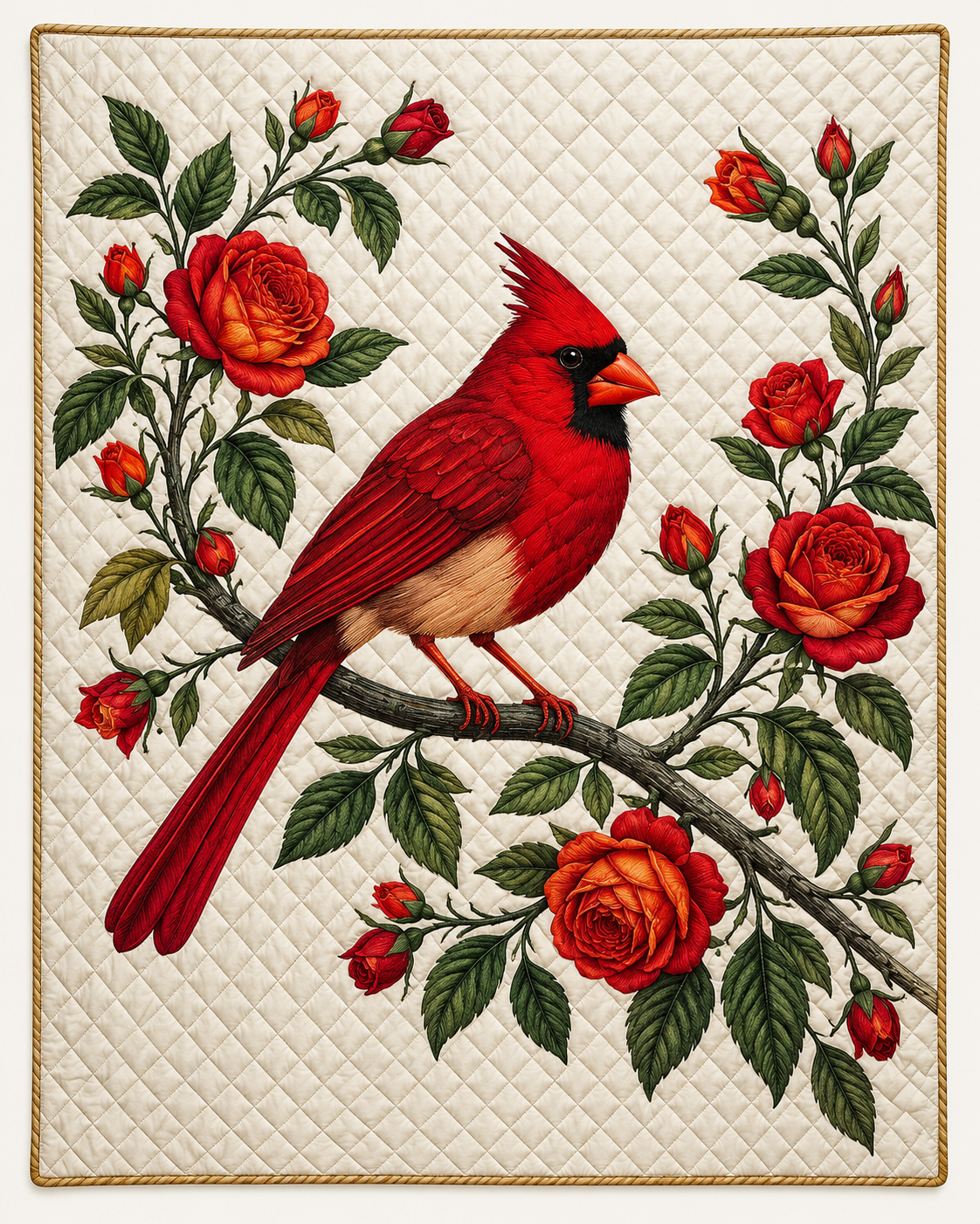 Cardinal On Rose Branch TD101026128 Quilt Blanket