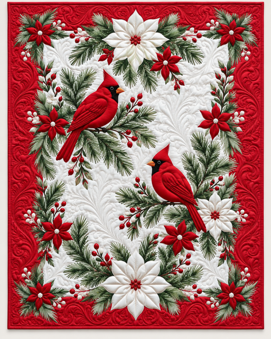 Cardinal with White Winter Flowers TD101026131 Quilt Blanket