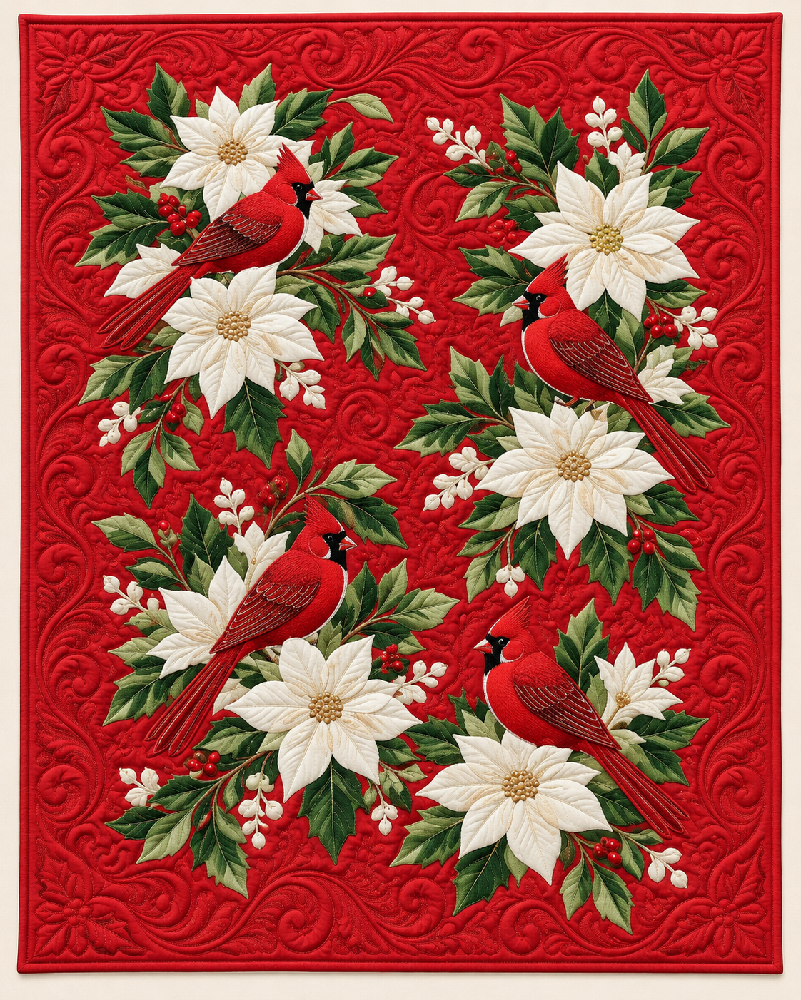 Cardinals And White Poinsettias TD101026135 Quilt Blanket