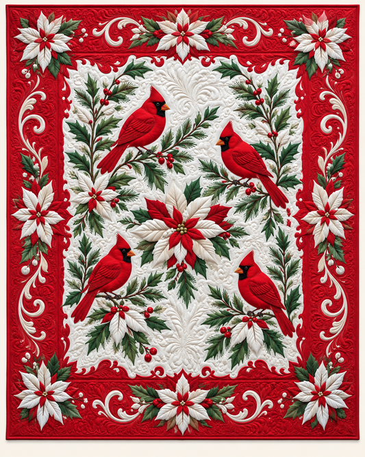 Cardinals In White Floral Scrolls TD101026136 Quilt Blanket