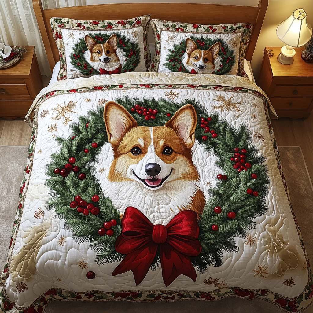 Christmas Corgi TAI311024094 Quilt Bedding Set