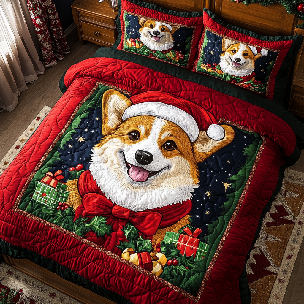 Christmas Corgi TAI311024099 Quilt Bedding Set