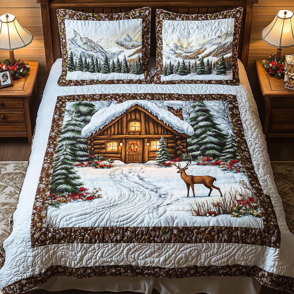 Christmas House And Deer TAI311024046 Quilt Bedding Set