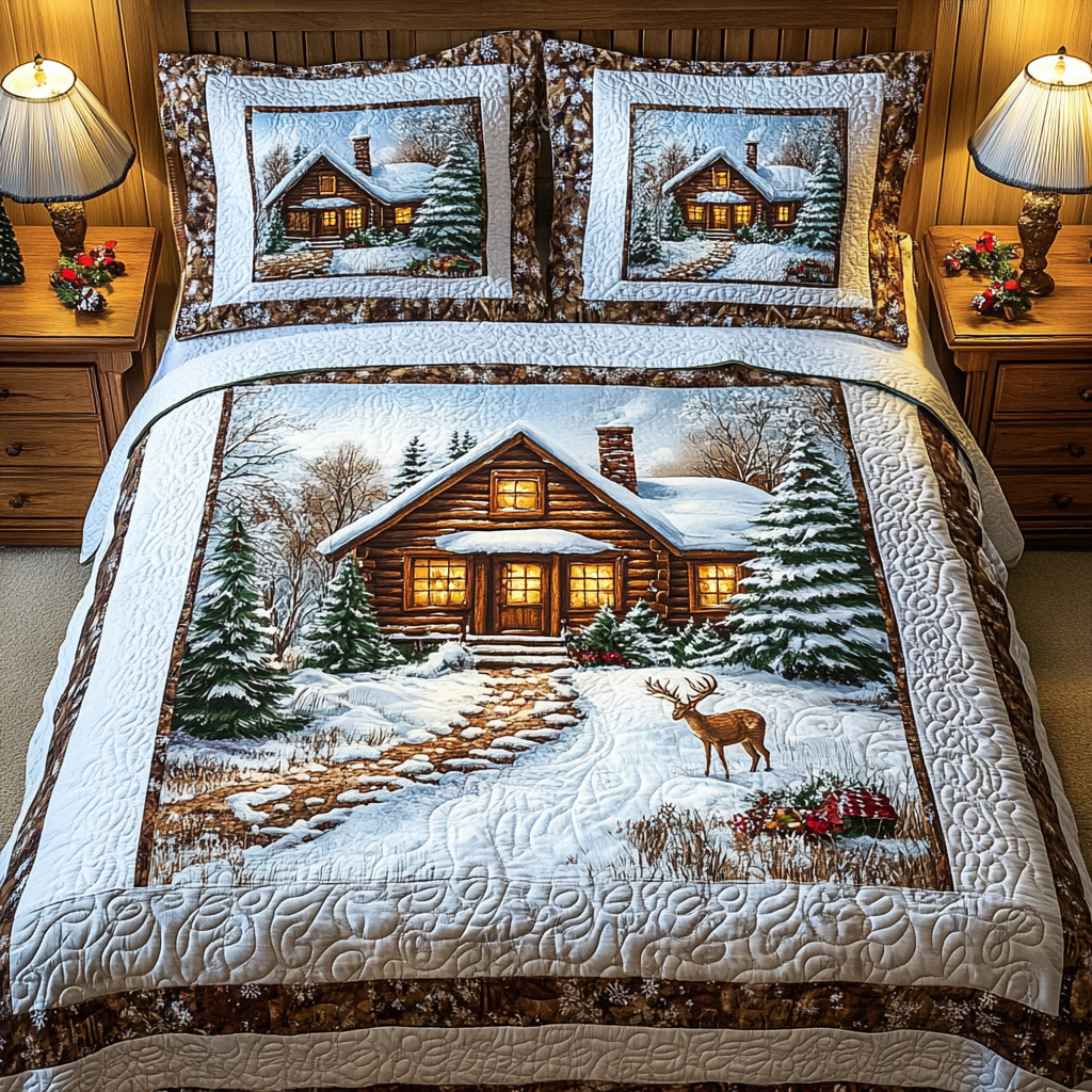 Christmas House And Deer TAI311024047 Quilt Bedding Set