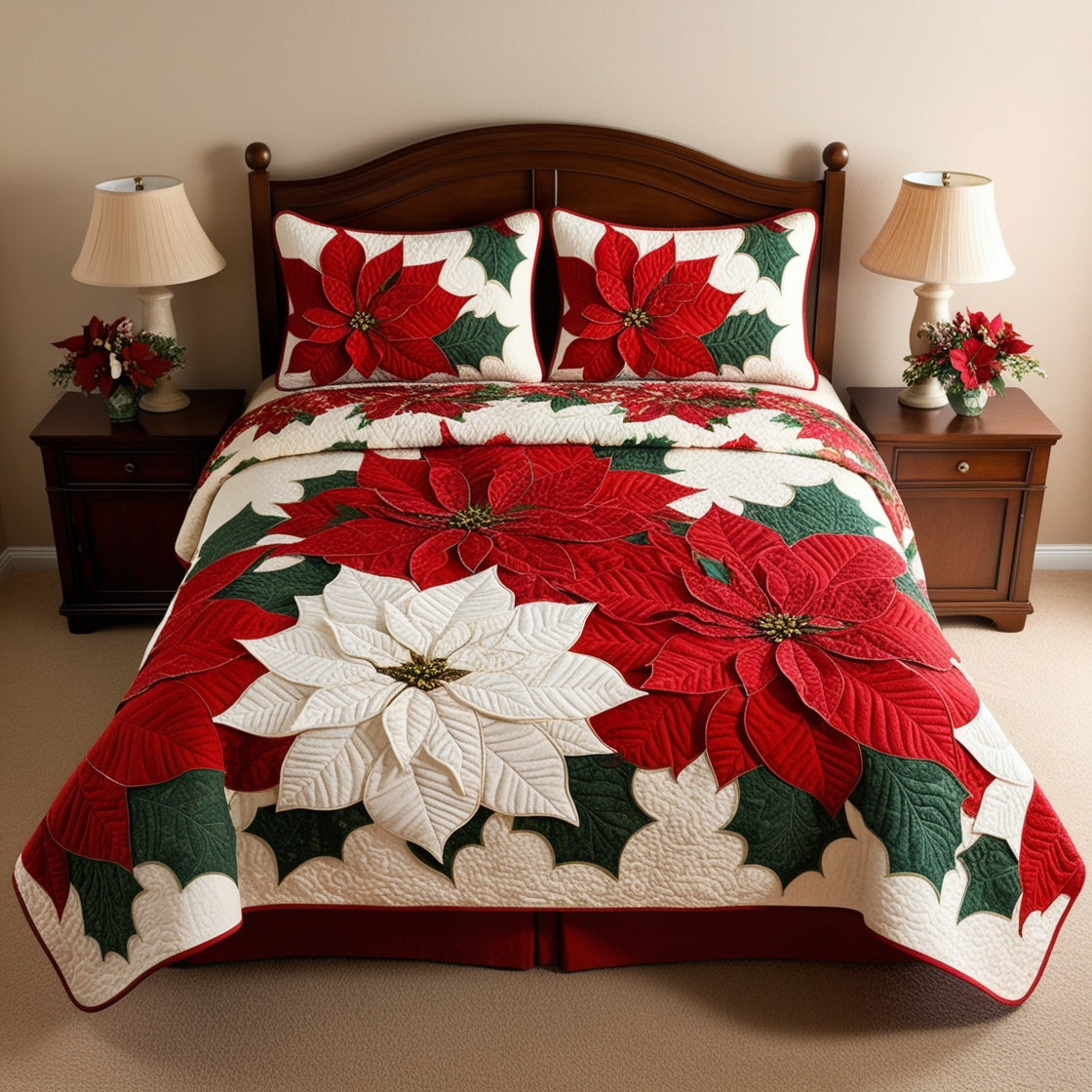 Christmas Poinsettia NTA311024140 Quilt Bedding Set