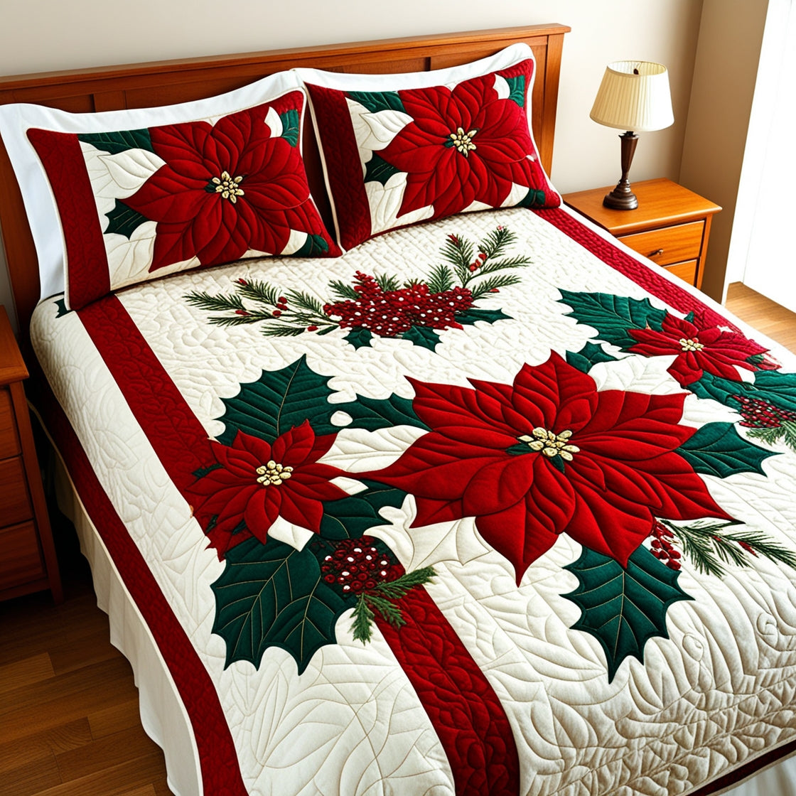 Christmas Poinsettia NTA311024164 Quilt Bedding Set