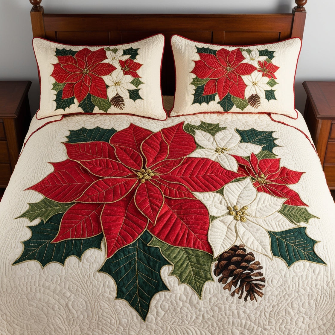 Christmas Poinsettia NTA311024167 Quilt Bedding Set