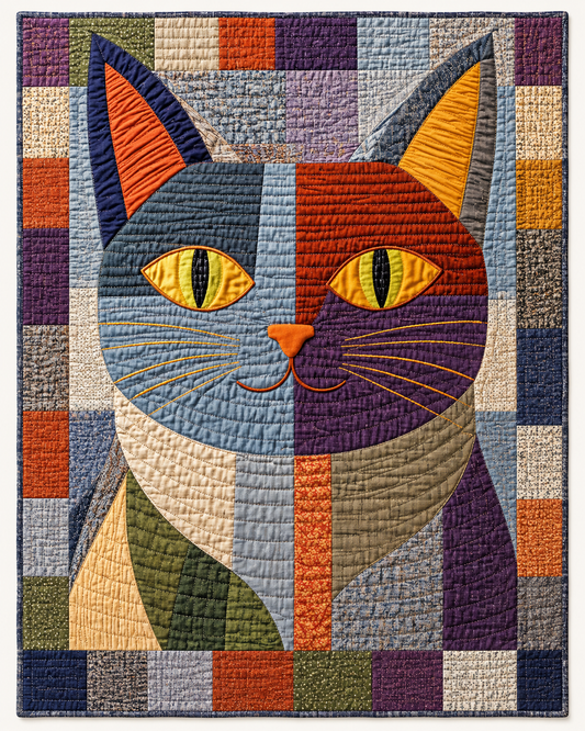 Colorblock Cat Face TD101026162 Quilt Blanket