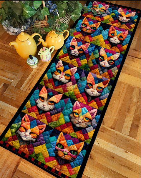 Colorful Cat TD280901YTR Quilted Table Runner