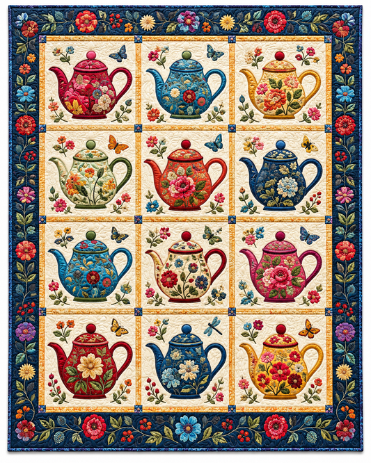 Colorful Teapot Parade TD101026174 Quilt Blanket