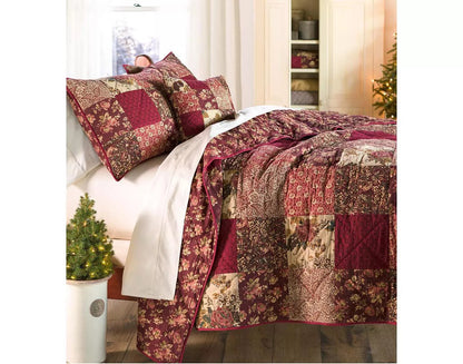 Cranberry Floral Patchwork CLA22101541B Quilt Bedding Set